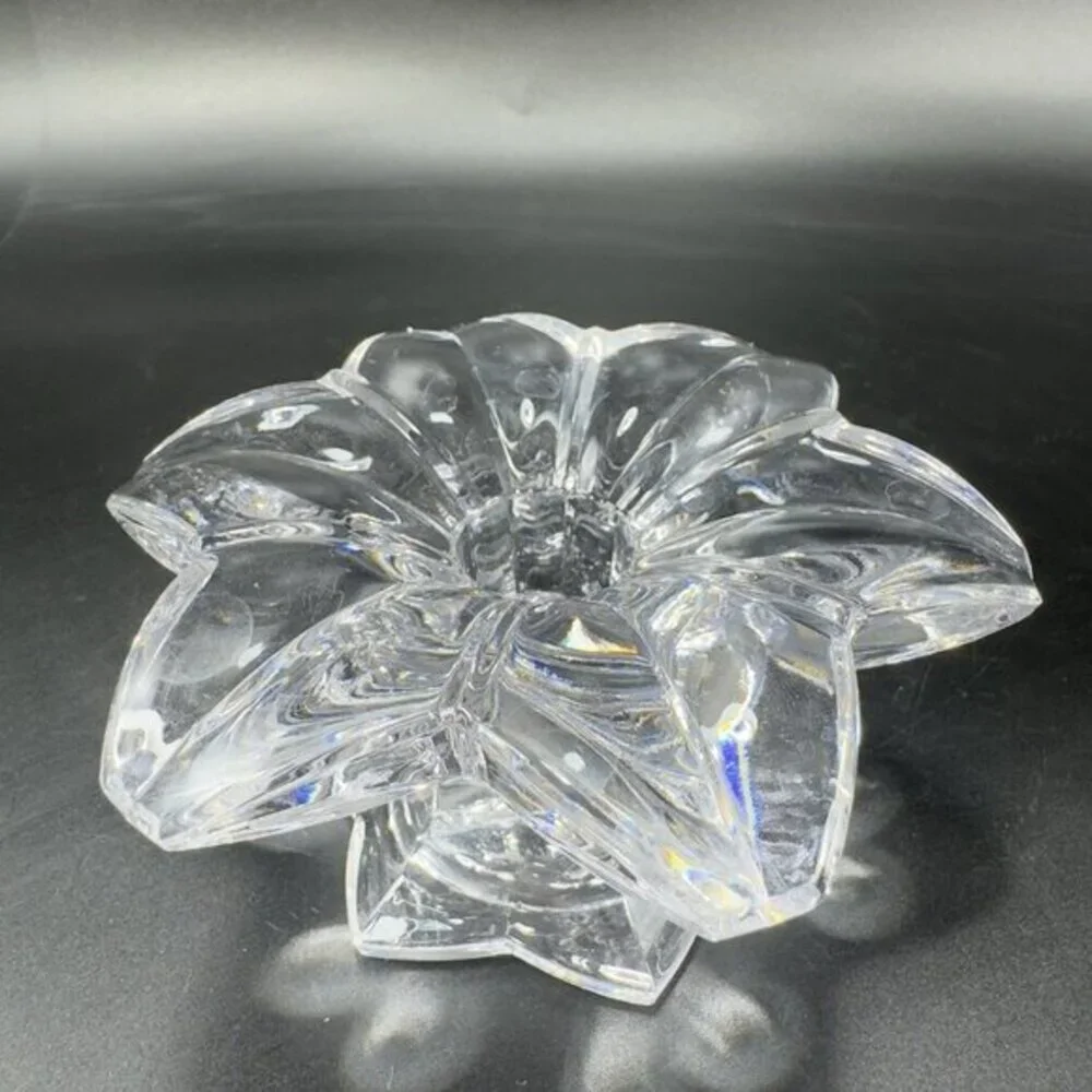 MIKASA Clear Crystal Glass Candle Stick Holder Set 2 Flower Shaped Candle Holder